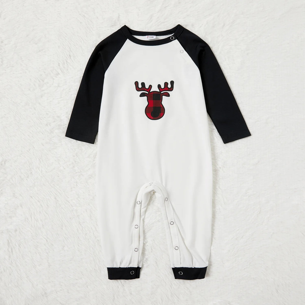 PatPat Christmas Pajamas Family Matching 2 Piece Pjs Sets for Baby Girls Boys Deer Plaid Pants with Holiday Socks, Black/White, 6-9 Months