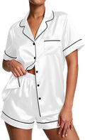 Pajamas for Women Set Silk Satin Pjs Button Down Sleepwear Summer Loungewear Top and Shorts Lounge Set S-XXL