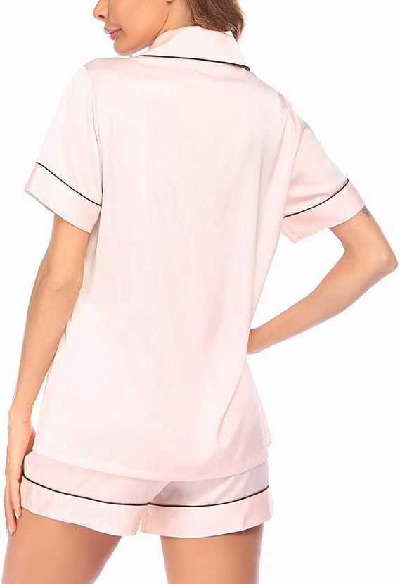 Pajamas for Women Set Silk Satin Pjs Button Down Sleepwear Summer Loungewear Top and Shorts Lounge Set S-XXL