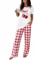CHICME Womens Pajamas Sets 2 Piece Short Sleeve Lounge Set Printed Loose Pants Pj Sets Loungewear Set