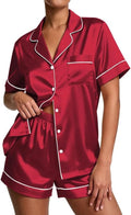 Pajamas for Women Set Silk Satin Pjs Button Down Sleepwear Summer Loungewear Top and Shorts Lounge Set S-XXL