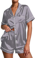 Pajamas for Women Set Silk Satin Pjs Button Down Sleepwear Summer Loungewear Top and Shorts Lounge Set S-XXL