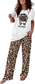 CHICME Womens Pajamas Sets 2 Piece Short Sleeve Lounge Set Printed Loose Pants Pj Sets Loungewear Set