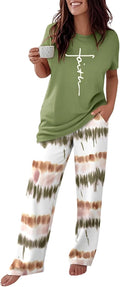 CHICME Womens Pajamas Sets 2 Piece Short Sleeve Lounge Set Printed Loose Pants Pj Sets Loungewear Set
