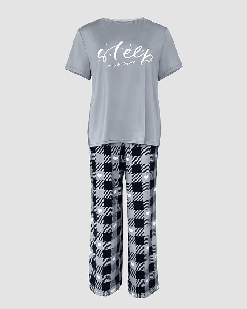 CHICME Womens Pajamas Sets 2 Piece Short Sleeve Lounge Set Printed Loose Pants Pj Sets Loungewear Set