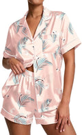 Pajamas for Women Set Silk Satin Pjs Button Down Sleepwear Summer Loungewear Top and Shorts Lounge Set S-XXL