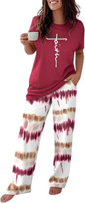 CHICME Womens Pajamas Sets 2 Piece Short Sleeve Lounge Set Printed Loose Pants Pj Sets Loungewear Set