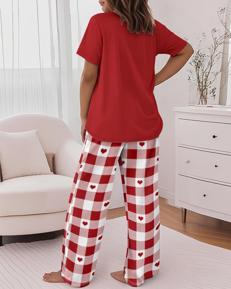 CHICME Womens Pajamas Sets 2 Piece Short Sleeve Lounge Set Printed Loose Pants Pj Sets Loungewear Set
