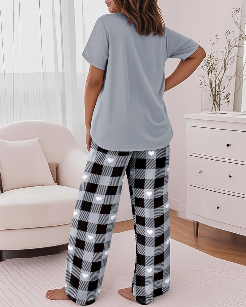 CHICME Womens Pajamas Sets 2 Piece Short Sleeve Lounge Set Printed Loose Pants Pj Sets Loungewear Set