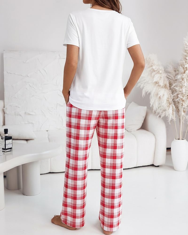 CHICME Womens Pajamas Sets 2 Piece Short Sleeve Lounge Set Printed Loose Pants Pj Sets Loungewear Set