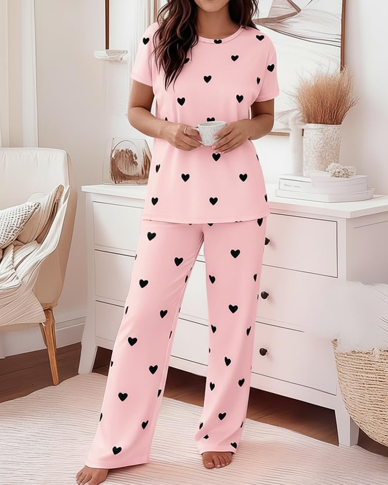 CHICME Pajama Sets for Women 2 Piece Short Sleeve Lounge Pj Sets
