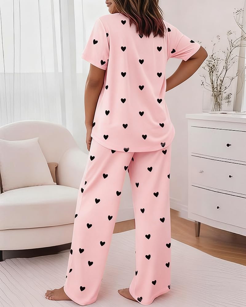 CHICME Pajama Sets for Women 2 Piece Short Sleeve Lounge Pj Sets