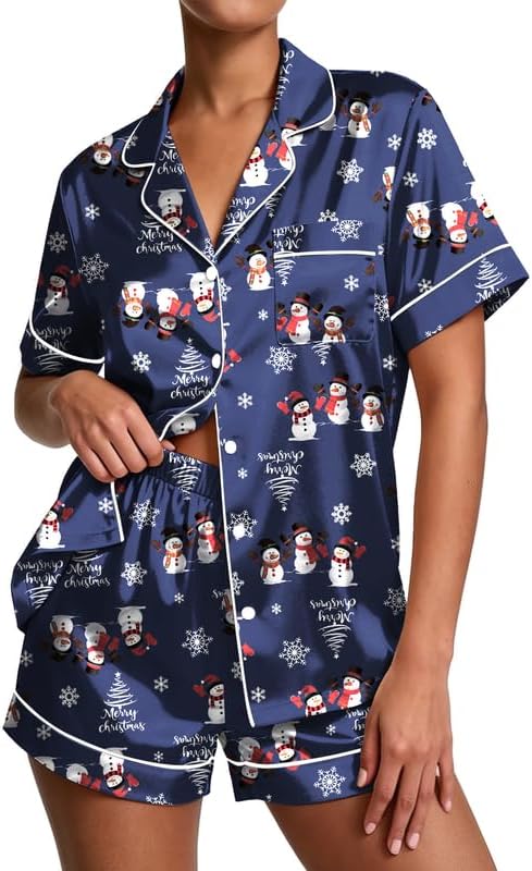 Pajamas for Women Set Silk Satin Pjs Button Down Sleepwear Summer Loungewear Top and Shorts Lounge Set S-XXL