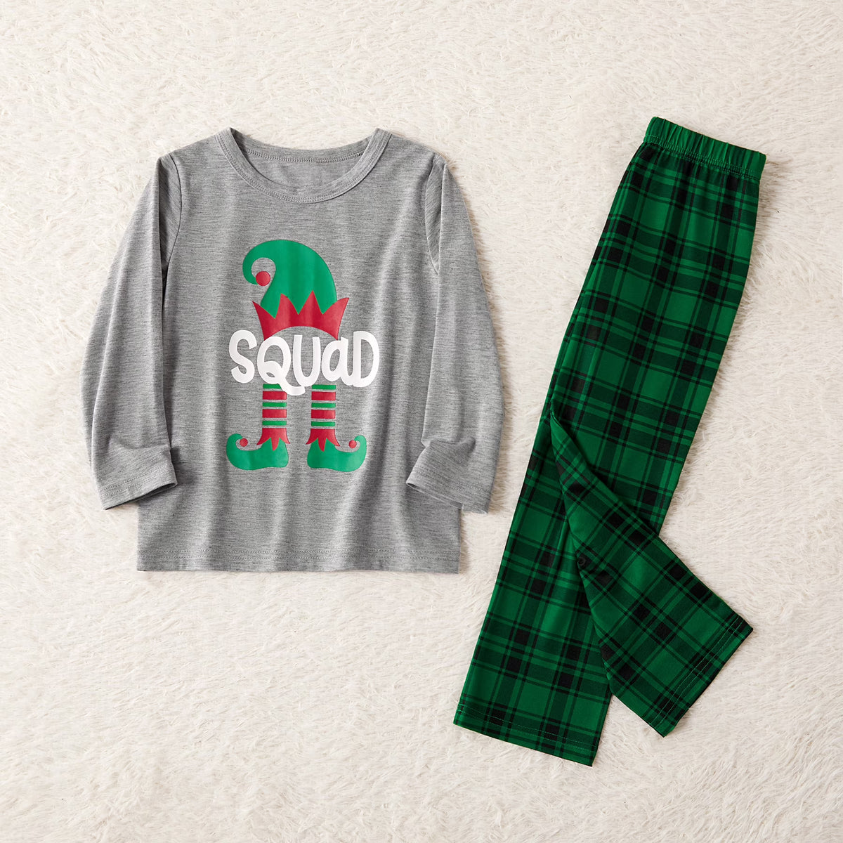 PatPat Kids Family Christmas Pajamas Matching Sets Long Sleeve Top and Green Plaid Pant Gifts Flame Retardant with Socks, 2-Piece, Size 3-4Y