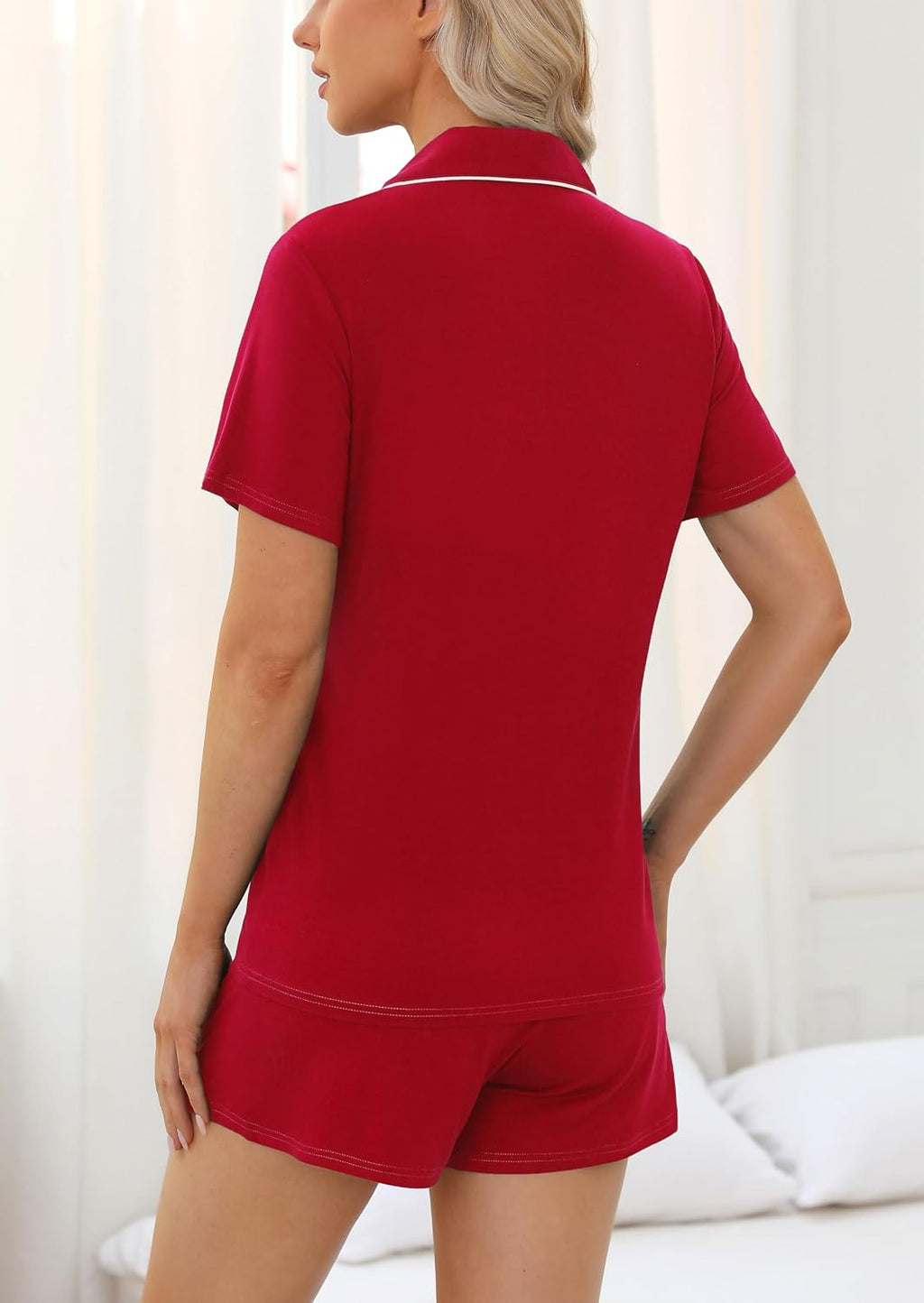 Samring Womens Pajamas Set Short Sleeve Sleepwear Button Down Nightwear Shorts Soft Pj Sets S-XXL