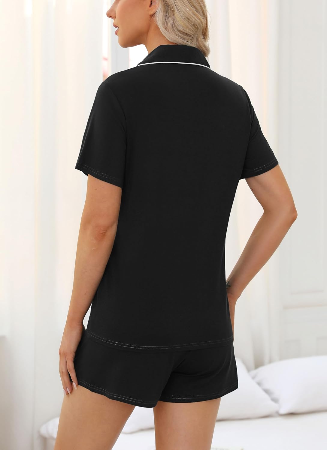 Samring Womens Pajamas Set Short Sleeve Sleepwear Button Down Nightwear Shorts Soft Pj Sets S-XXL