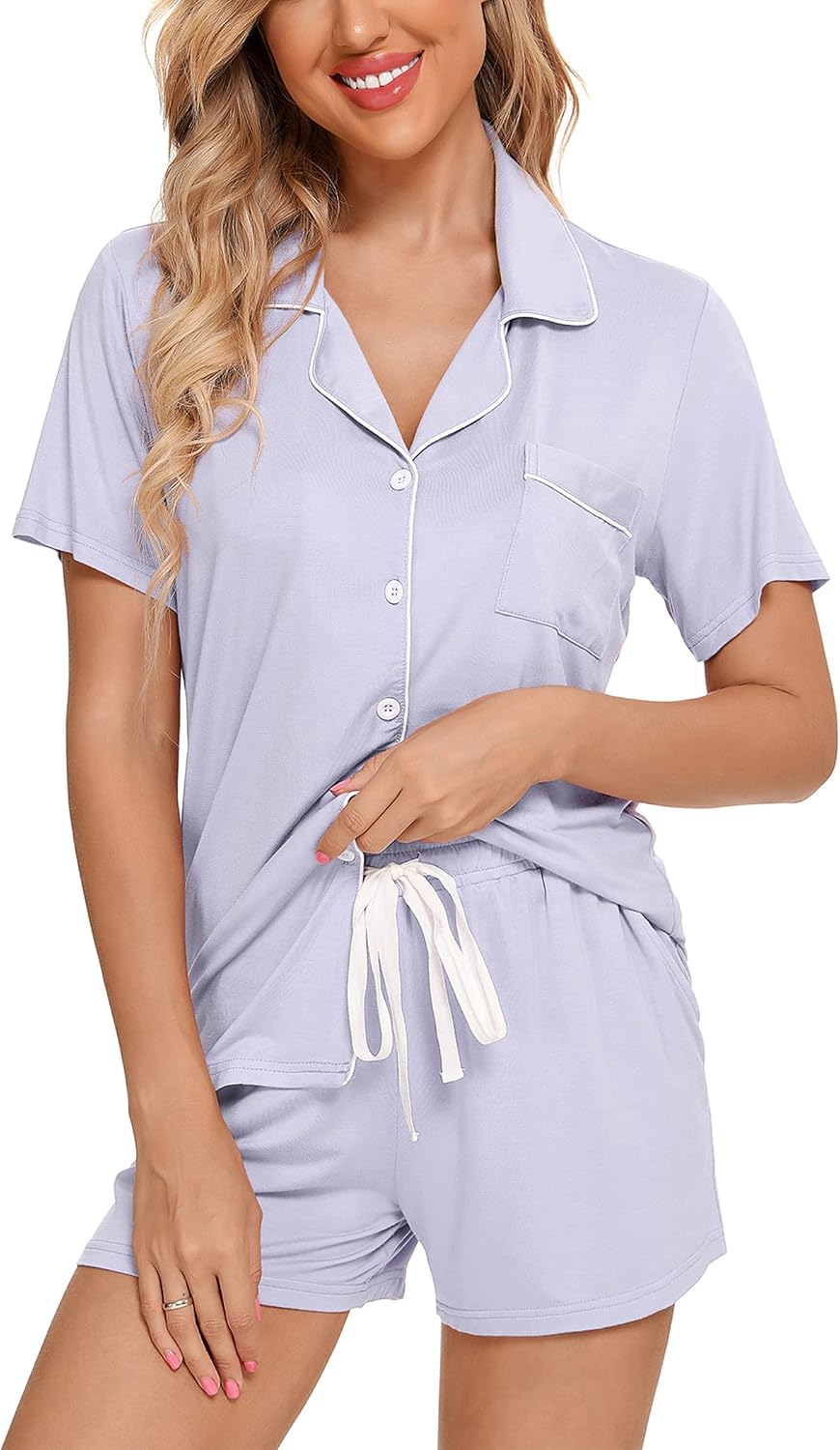 Samring Womens Pajamas Set Short Sleeve Button Down Sleepwear 2 Piece Pjs