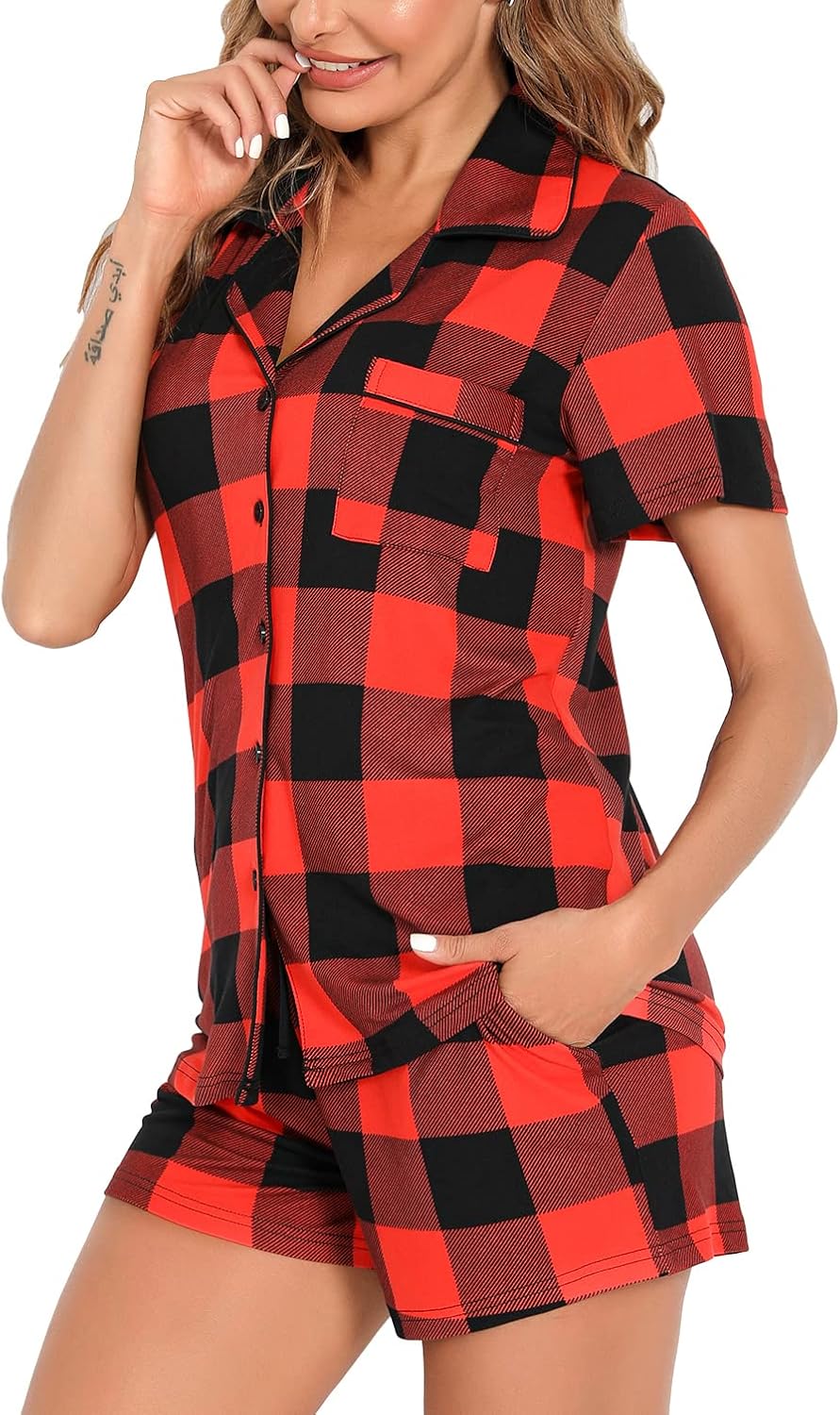 Samring Womens Pajamas Set Short Sleeve Button Down Sleepwear 2 Piece Pjs