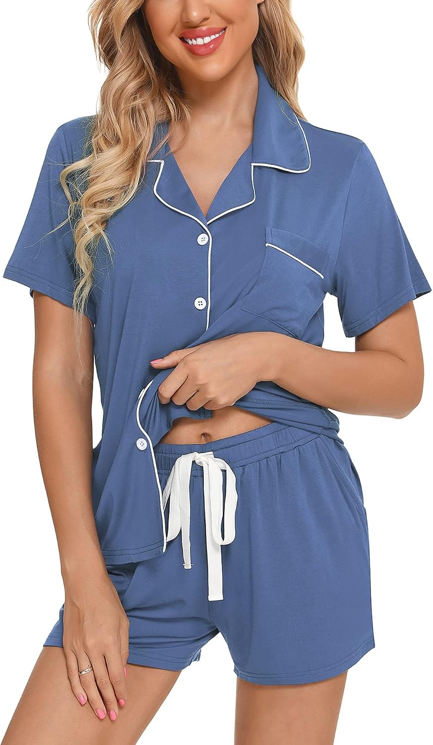 Samring Womens Pajamas Set Short Sleeve Button Down Sleepwear 2 Piece Pjs