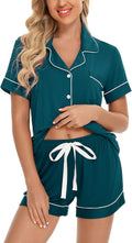 Samring Womens Pajamas Set Short Sleeve Sleepwear Button Down Nightwear Shorts Soft Pj Sets S-XXL