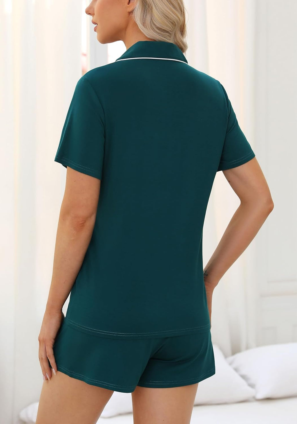 Samring Womens Pajamas Set Short Sleeve Sleepwear Button Down Nightwear Shorts Soft Pj Sets S-XXL