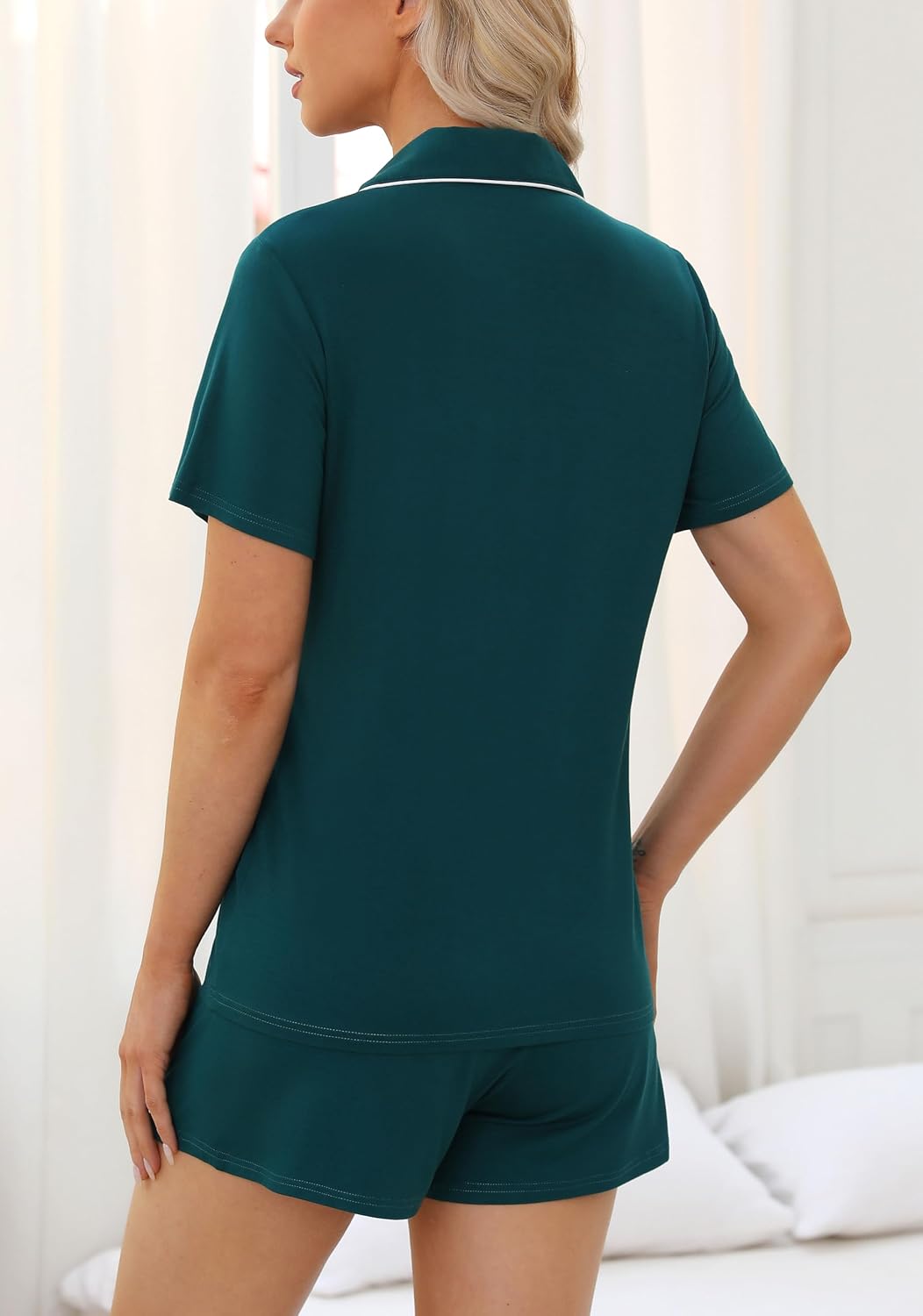 Samring Womens Pajamas Set Short Sleeve Sleepwear Button Down Nightwear Shorts Soft Pj Sets S-XXL