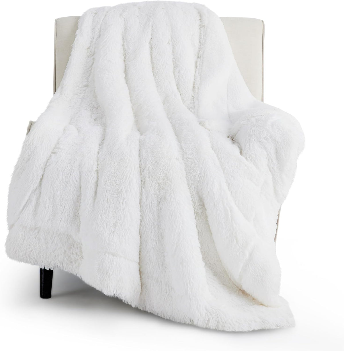 Bedsure Faux Fur Fluffy Fleece Sherpa Blanket Couch Throw White 50"x60"