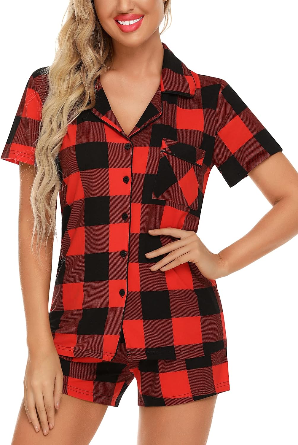 Samring Womens Pajamas Set Short Sleeve Button Down Sleepwear 2 Piece Pjs