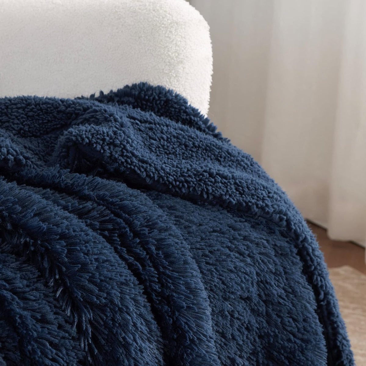 Bedsure GentleSoft Fluffy Navy Blue Throw Blanket for Couch, Dark Blue Gifts for Men, Women, Soft Sherpa Fleece Thick Warm Faux Fur Throw Blanket, Fuzzy Plush Cozy Gifts, 50x60