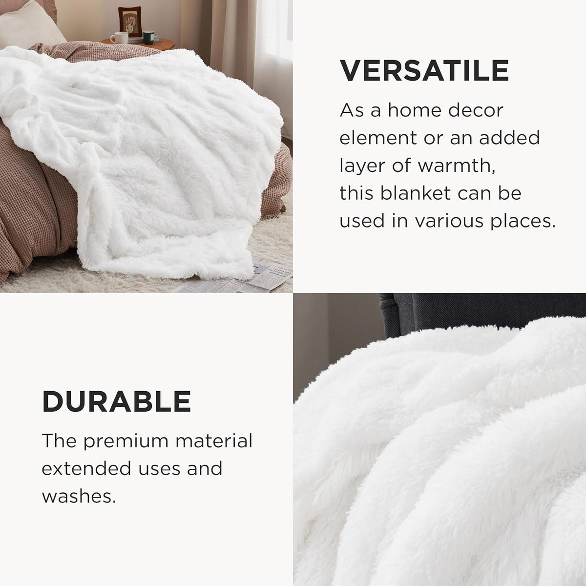 Bedsure Faux Fur Fluffy Fleece Sherpa Blanket Couch Throw White 50"x60"