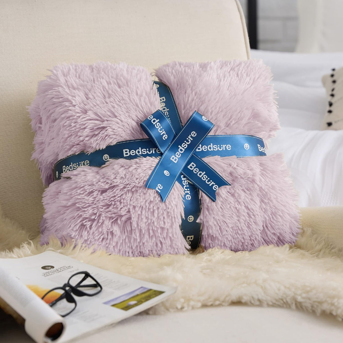 Bedsure GentleSoft Fluffy Lavender Purple Throw Blanket, Purple Decor Lilac Gifts for Teen Girls Women, Soft Cozy Fuzzy Plush Warm Thick Sherpa Fleece Faux Fur Blanket, Birthday Gifts, 50x60