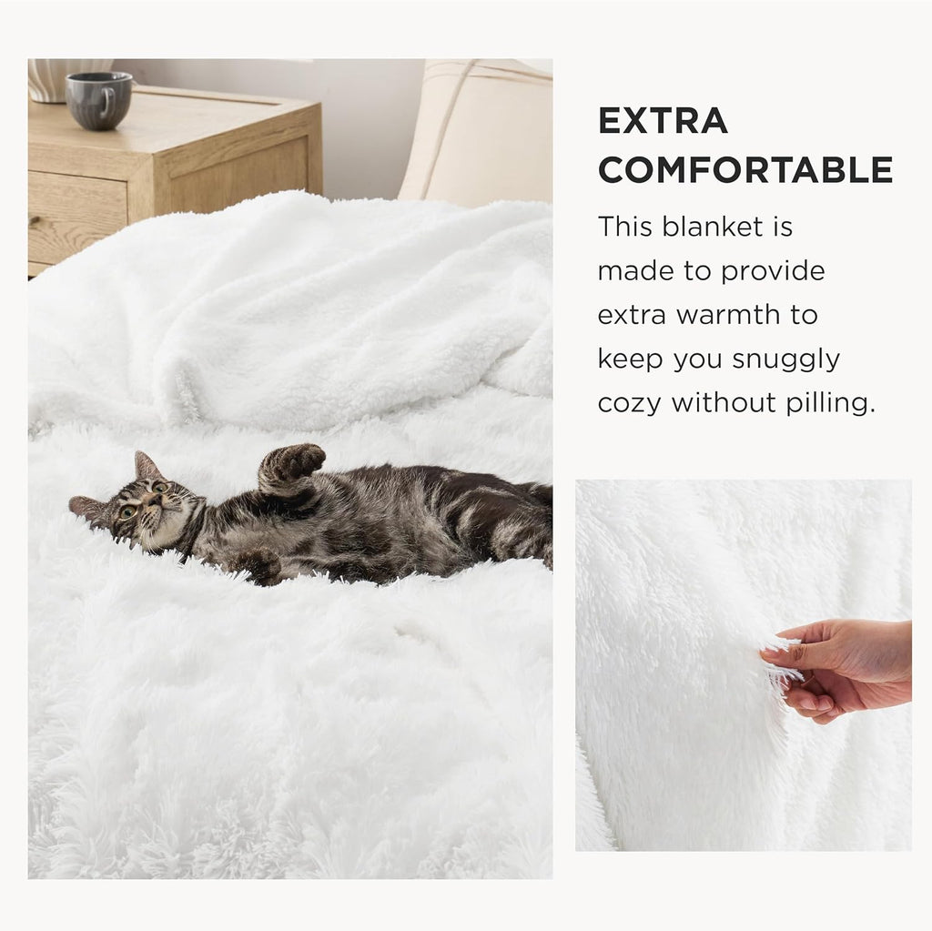 Bedsure Faux Fur Fluffy Fleece Sherpa Blanket Couch Throw White 50"x60"