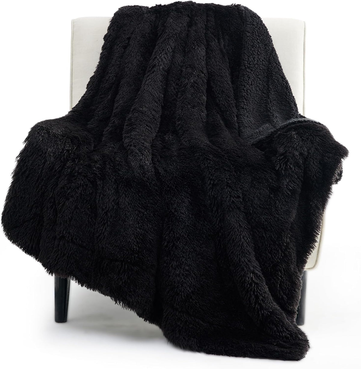 Bedsure GentleSoft Fluffy Black Throw Blanket Gifts for Men, Black Decor Soft Cozy Fuzzy Plush Thick Warm Sherpa Fleece Faux Fur Throws for Couch Bed, Furry Blanket Gifts for Mom Dad, 50x60