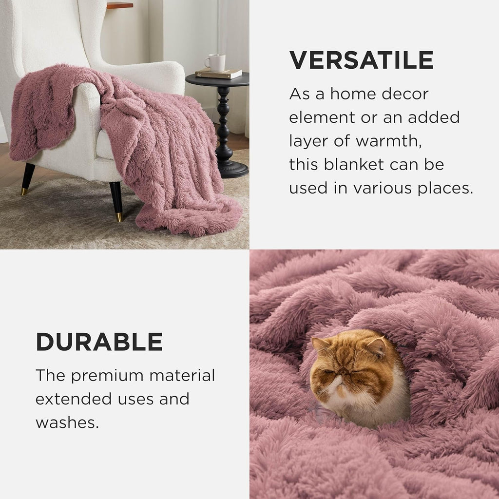 Bedsure GentleSoft Fluffy Dusty Pink Throw Blanket Gifts for Women, Girls, Soft Fleece Cozy Fuzzy Sherpa Plush Warm Thick Faux Fur Throws for Couch, Dark Pink Decor Blanket Gifts, 50x60