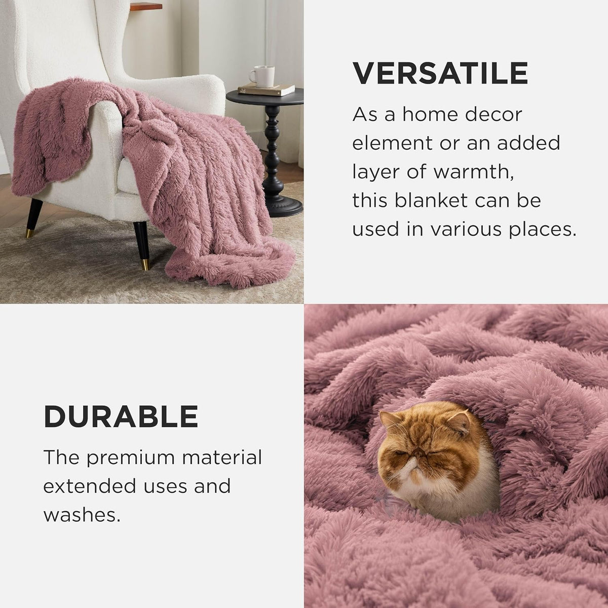 Bedsure GentleSoft Fluffy Dusty Pink Throw Blanket Gifts for Women, Girls, Soft Fleece Cozy Fuzzy Sherpa Plush Warm Thick Faux Fur Throws for Couch, Dark Pink Decor Blanket Gifts, 50x60