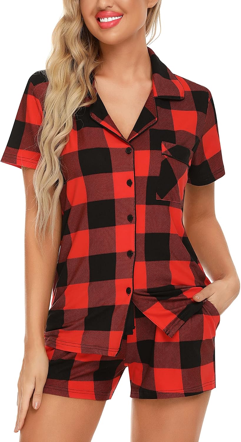 Samring Womens Pajamas Set Short Sleeve Button Down Sleepwear 2 Piece Pjs