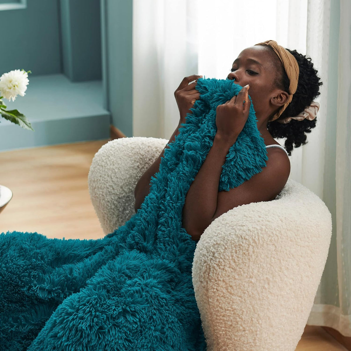 Bedsure Faux Fur Fluffy Fleece Sherpa Blanket Couch Throw Teal 50"x60"
