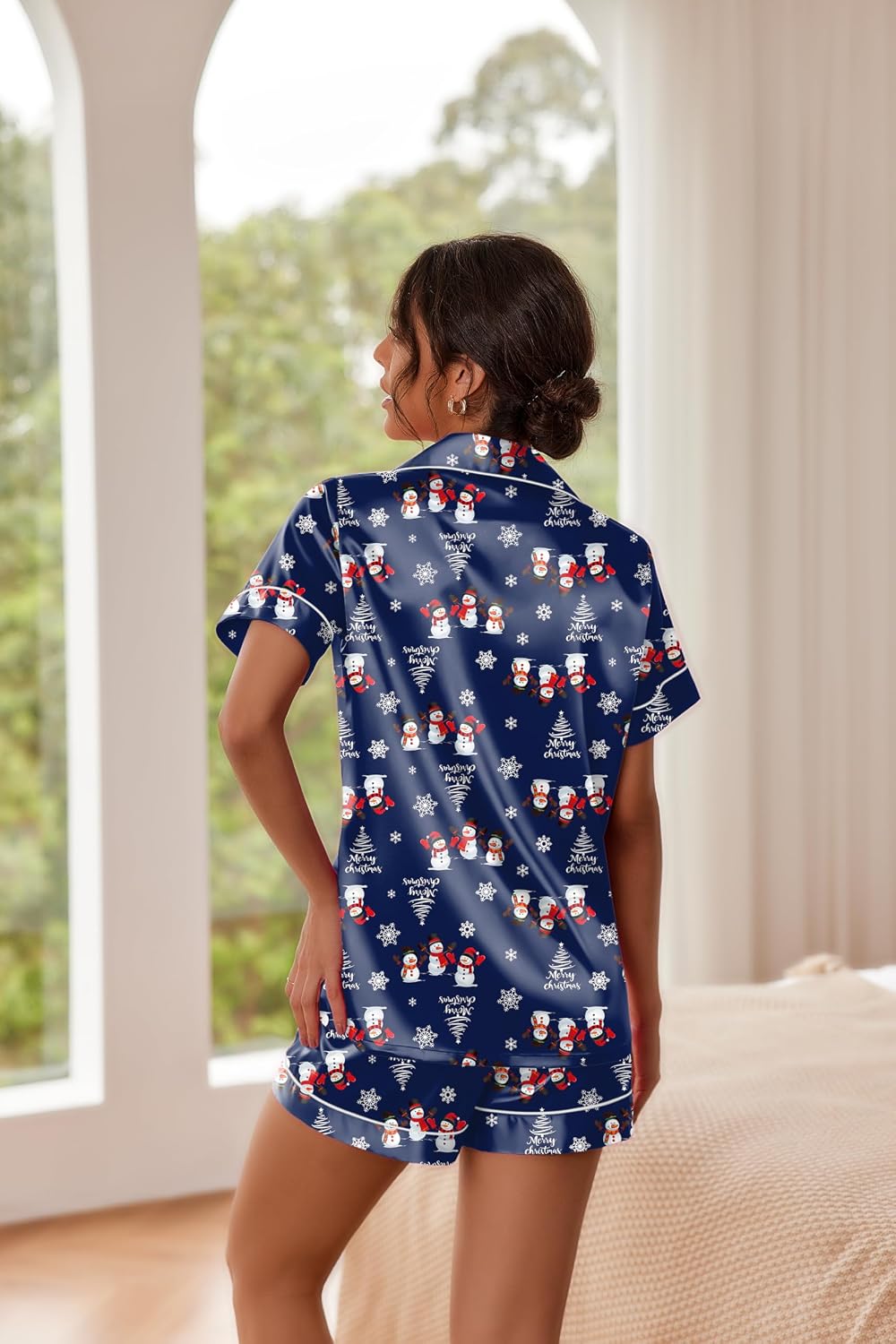 Pajamas for Women Set Silk Satin Pjs Button Down Sleepwear Summer Loungewear Top and Shorts Lounge Set S-XXL