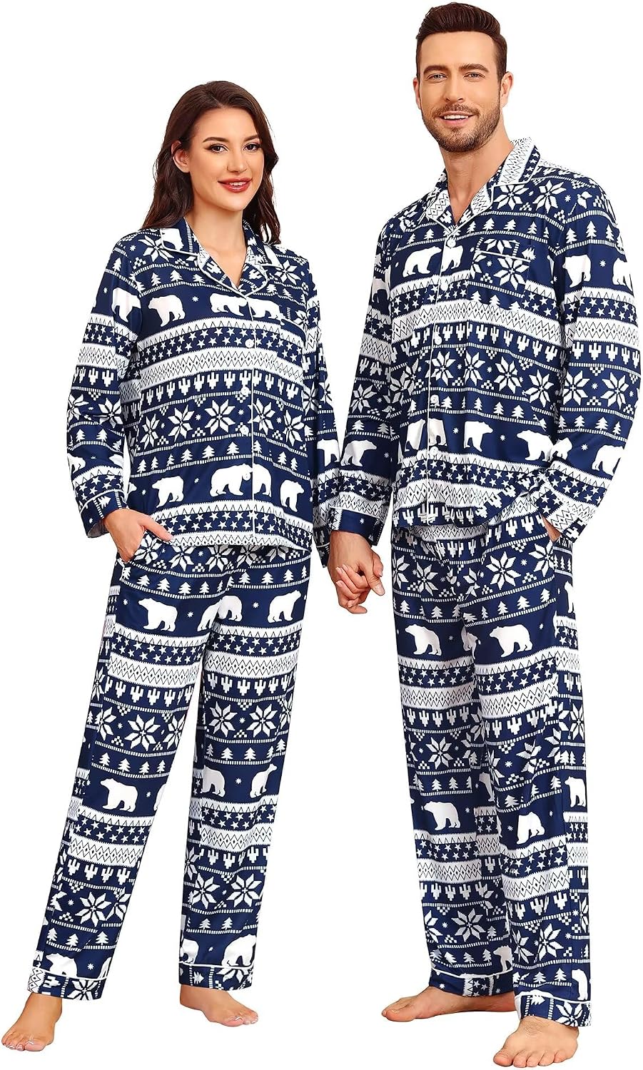 SWOMOG Matching Family Pajama Set Couple Christmas Printed Sleepwear Xmas Long Sleeve Lounge Set Men & Women Pjs Set