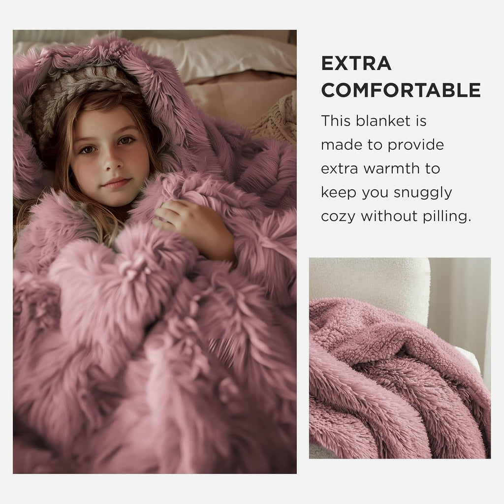 Bedsure GentleSoft Fluffy Dusty Pink Throw Blanket Gifts for Women, Girls, Soft Fleece Cozy Fuzzy Sherpa Plush Warm Thick Faux Fur Throws for Couch, Dark Pink Decor Blanket Gifts, 50x60