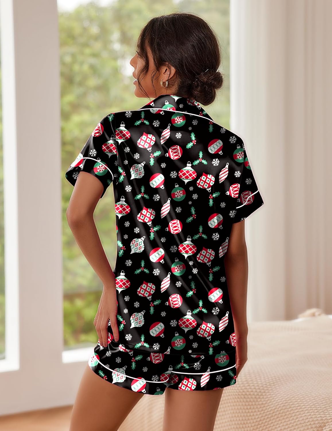 Pajamas for Women Set Silk Satin Pjs Button Down Sleepwear Summer Loungewear Top and Shorts Lounge Set S-XXL