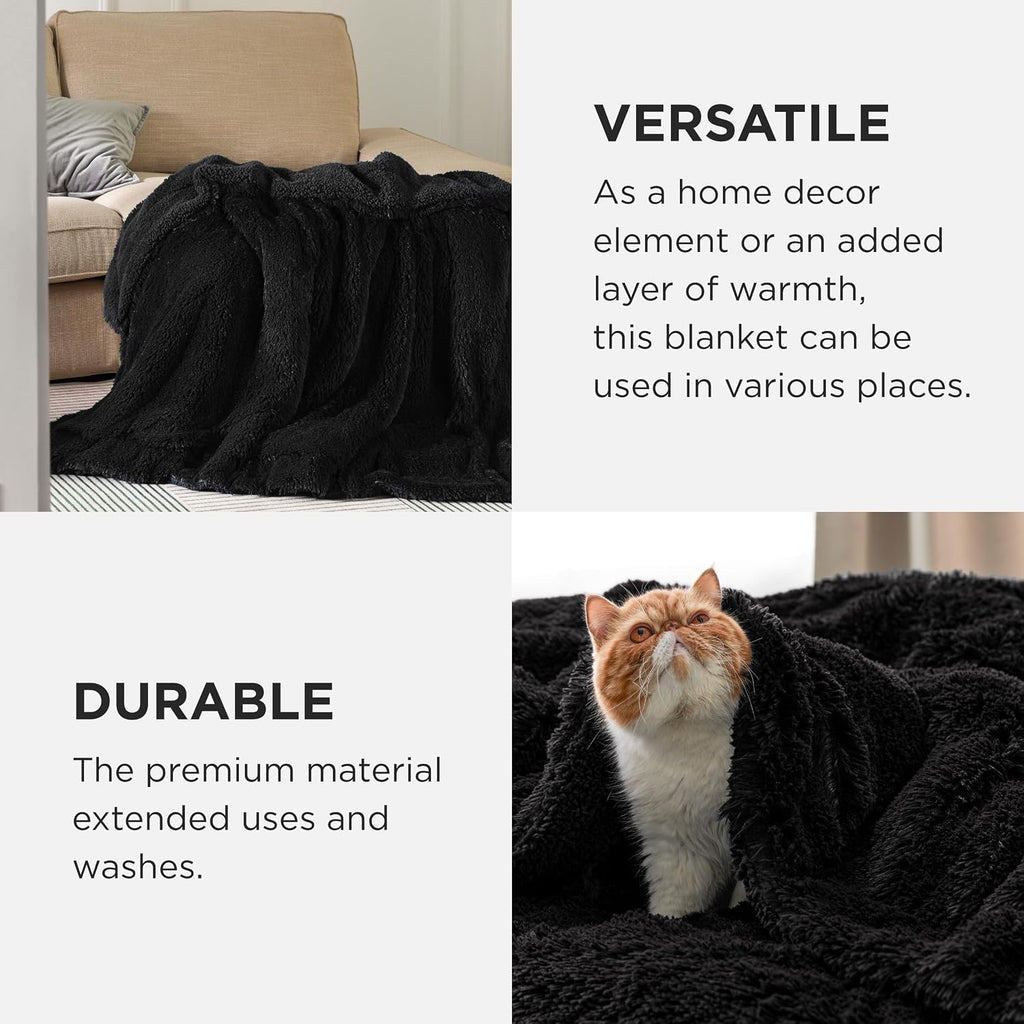 Bedsure GentleSoft Fluffy Black Throw Blanket Gifts for Men, Black Decor Soft Cozy Fuzzy Plush Thick Warm Sherpa Fleece Faux Fur Throws for Couch Bed, Furry Blanket Gifts for Mom Dad, 50x60