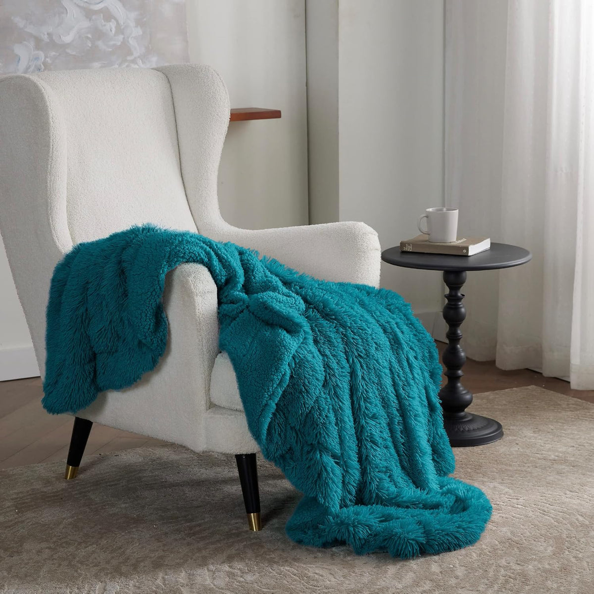 Bedsure Faux Fur Fluffy Fleece Sherpa Blanket Couch Throw Teal 50"x60"