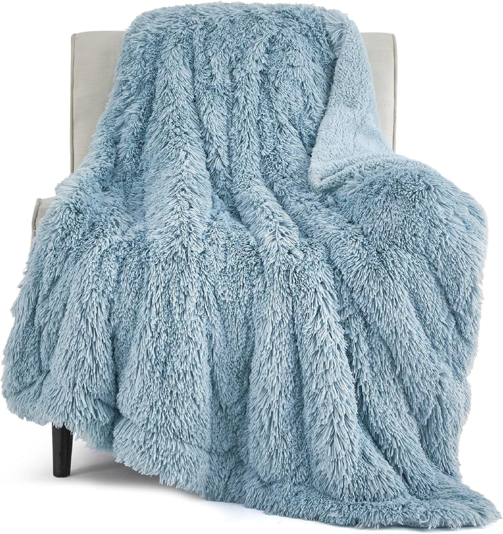 Bedsure Faux Fur Fluffy Sherpa Throw Blanket Couch Twin Blue 60"x80" | Fuzzy Plush, Thick Warm, Fall, Comfort Cozy Soft Home Room Decor, Gift for Women Men, Couch Bed, Teen Girl Bedding