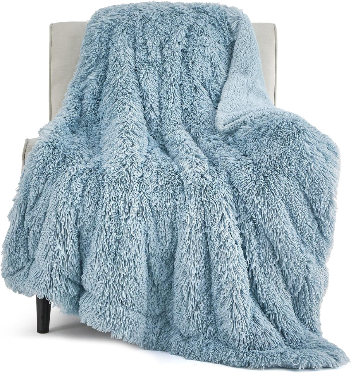 Bedsure Faux Fur Fluffy Sherpa Throw Blanket Couch Twin Blue 60"x80" | Fuzzy Plush, Thick Warm, Fall, Comfort Cozy Soft Home Room Decor, Gift for Women Men, Couch Bed, Teen Girl Bedding