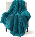 Bedsure Faux Fur Fluffy Fleece Sherpa Blanket Couch Throw Teal 50"x60"