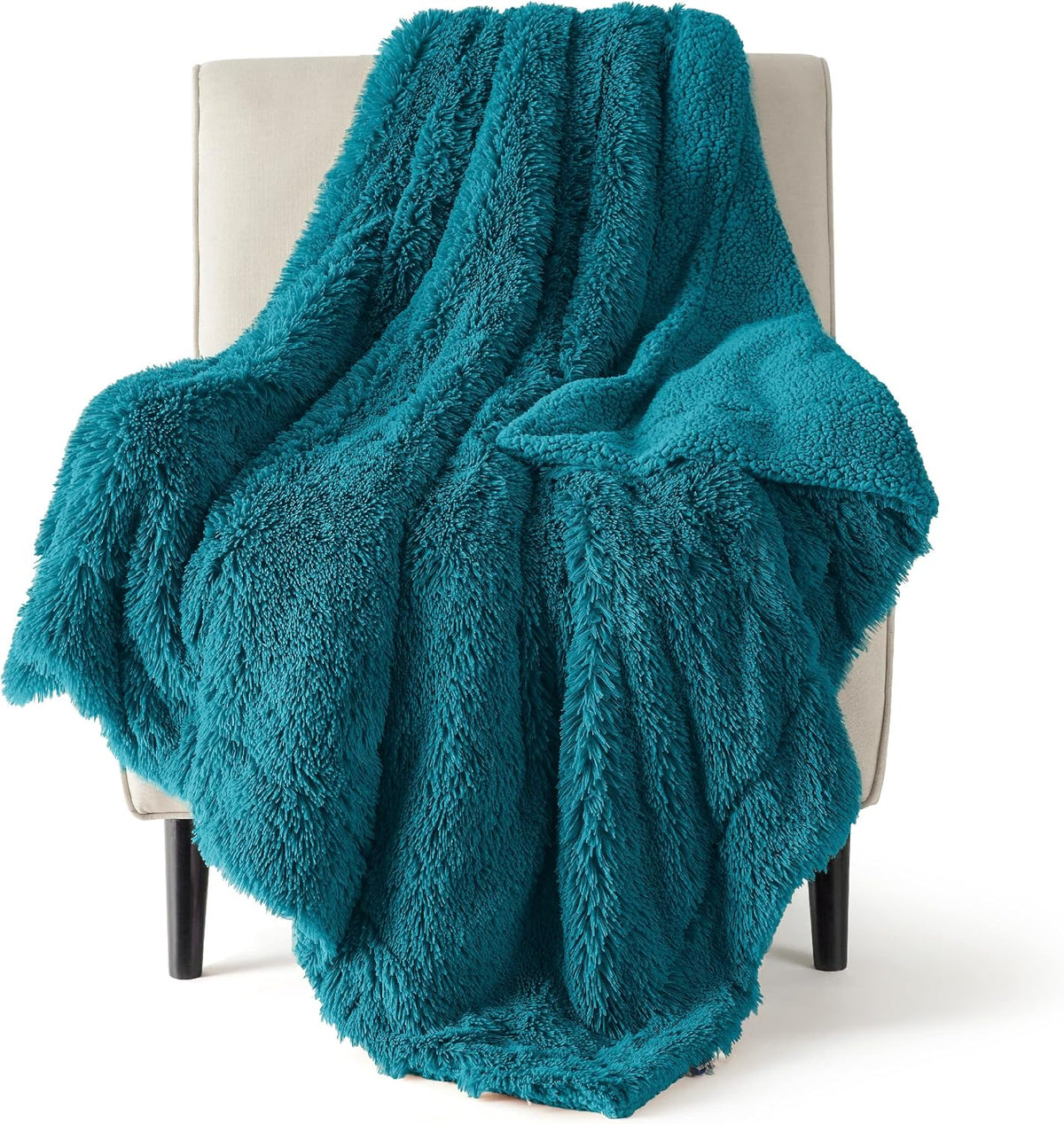 Bedsure Faux Fur Fluffy Fleece Sherpa Blanket Couch Throw Teal 50"x60"