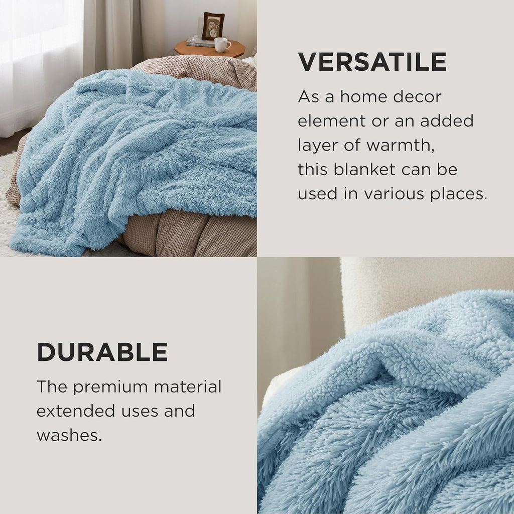 Bedsure Faux Fur Fluffy Sherpa Throw Blanket Couch Twin Blue 60"x80" | Fuzzy Plush, Thick Warm, Fall, Comfort Cozy Soft Home Room Decor, Gift for Women Men, Couch Bed, Teen Girl Bedding