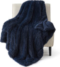 Bedsure GentleSoft Fluffy Navy Blue Throw Blanket for Couch, Dark Blue Gifts for Men, Women, Soft Sherpa Fleece Thick Warm Faux Fur Throw Blanket, Fuzzy Plush Cozy Gifts, 50x60
