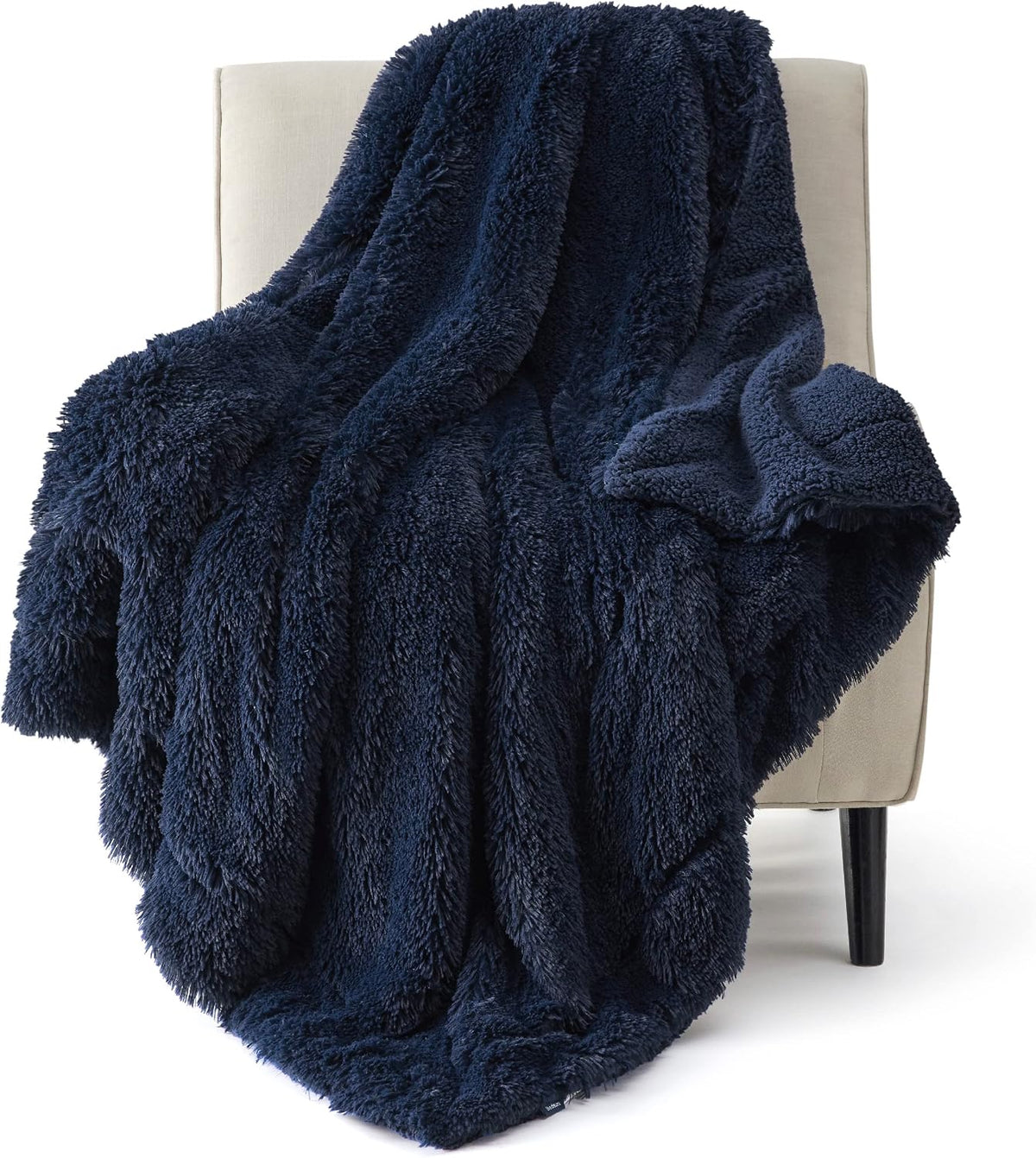 Bedsure GentleSoft Fluffy Navy Blue Throw Blanket for Couch, Dark Blue Gifts for Men, Women, Soft Sherpa Fleece Thick Warm Faux Fur Throw Blanket, Fuzzy Plush Cozy Gifts, 50x60